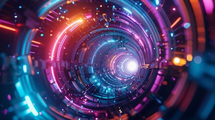 Obraz premium Abstract Neon Tunnel - Digital Art
