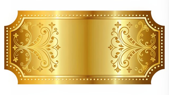Luxurious golden ticket template with ornate details, perfect for high-end events, parties, concerts, festivals, casinos, and exclusive clubs, vector illustration.