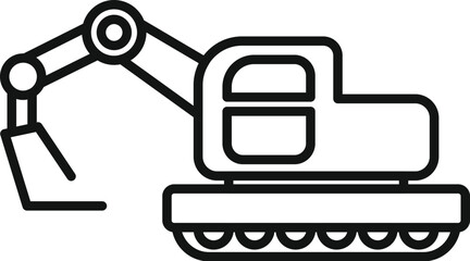 Excavator digging with shovel on construction site line icon for apps and websites