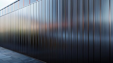 Obraz premium sleek, modern fence with thin metal panels, each featuring a gradient etching from top to bottom, creating an optical illusion of depth