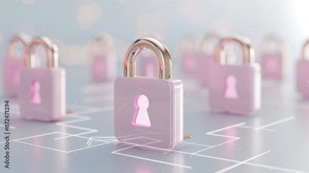 Poster a row of pink locks with a keyhole in the middle