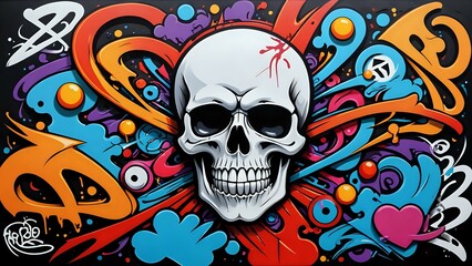 Colorful skull graffiti art.