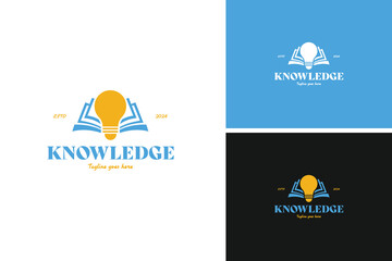 Book with a light bulb logo design, symbolizing knowledge and innovation for an educational startup. Vector illustration template idea