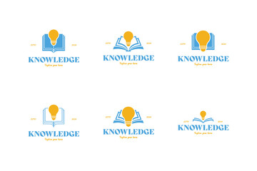 Set of book with a light bulb logo design vector illustration template idea
