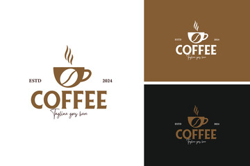 Coffee cup with coffee beans forming steam logo design, perfect for a café or coffee shop. Vector illustration template idea