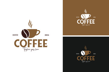 Coffee cup with coffee beans forming steam logo design, perfect for a café or coffee shop. Vector illustration template idea