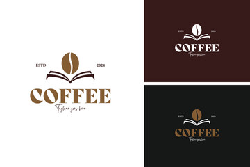 Coffee beans with open book logo design, ideal for a café, coffee shop or education. Vector illustration template idea