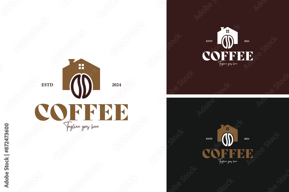 Wall mural coffee beans with house logo design, perfect for a café or coffee shop. vector illustration template