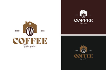 Coffee beans with house logo design, perfect for a café or coffee shop. Vector illustration template idea