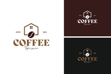 Coffee beans with house logo design, perfect for a café or coffee shop. Vector illustration template idea