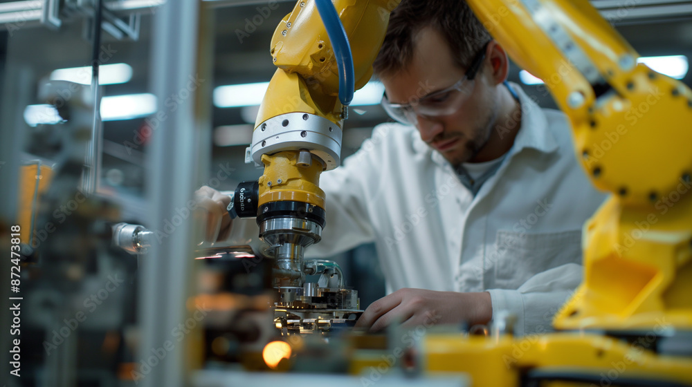 Poster man operating machinery in factory