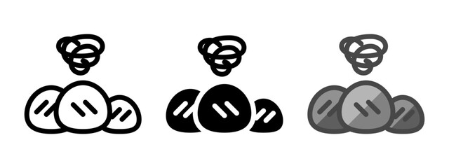 Multipurpose burnt food vector icon in outline, glyph, filled outline style. Three icon style variants in one pack.