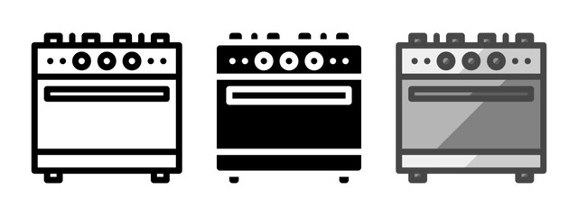 Multipurpose cooking range vector icon in outline, glyph, filled outline style. Three icon style variants in one pack.