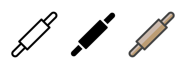 Multipurpose rolling pin vector icon in outline, glyph, filled outline style. Three icon style variants in one pack.