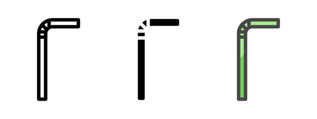 Multipurpose straw vector icon in outline, glyph, filled outline style. Three icon style variants in one pack.