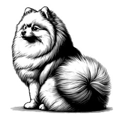 Hand drawn Cute Pomeranian dog in full-body, vector sketch isolated on white background.