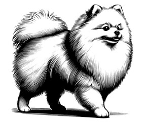 Hand drawn Cute Pomeranian dog in full-body, vector sketch isolated on white background.