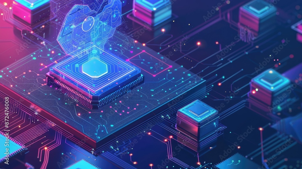 Poster abstract technology background with glowing circuitry