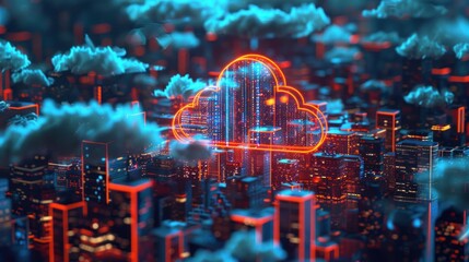 Fototapeta premium Cloud Computing Over Cityscape