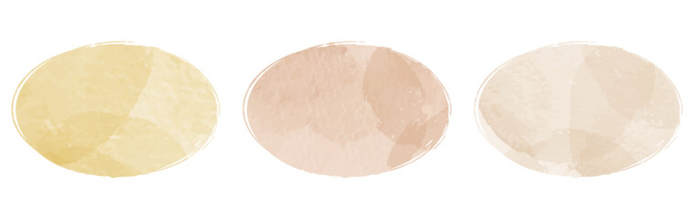 手書きの水彩のフレームセット、円形フレーム、ナチュラルな配色