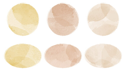 手書きの水彩のフレームセット、円形フレーム、ナチュラルな配色