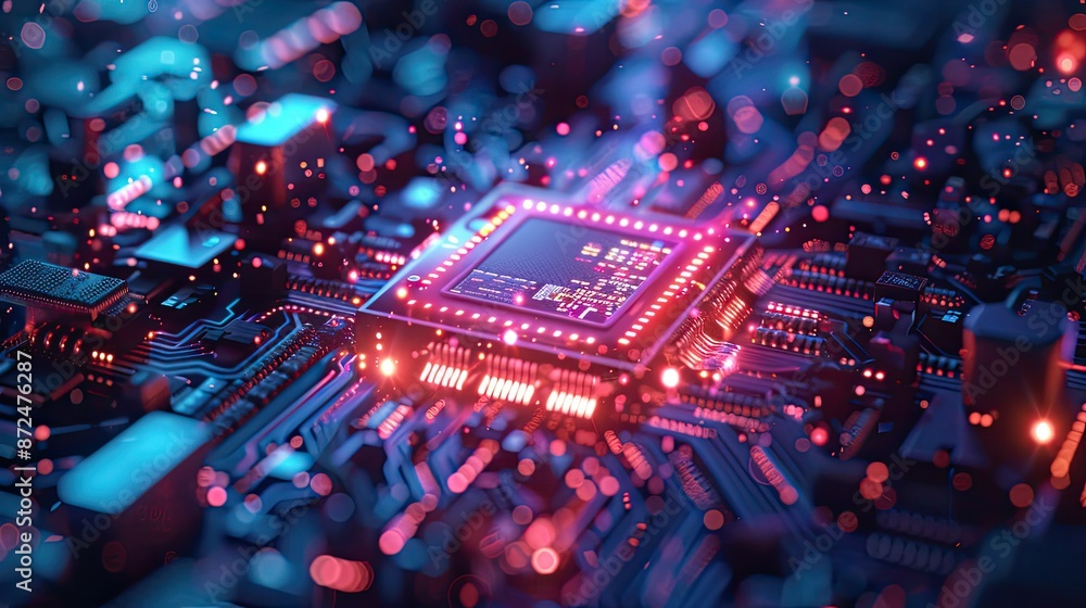 Poster glowing circuit board with cpu