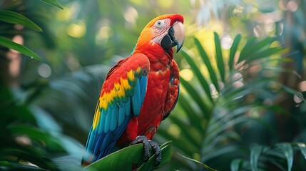 Vibrant Jungle Scene: Majestic Macaw Perched