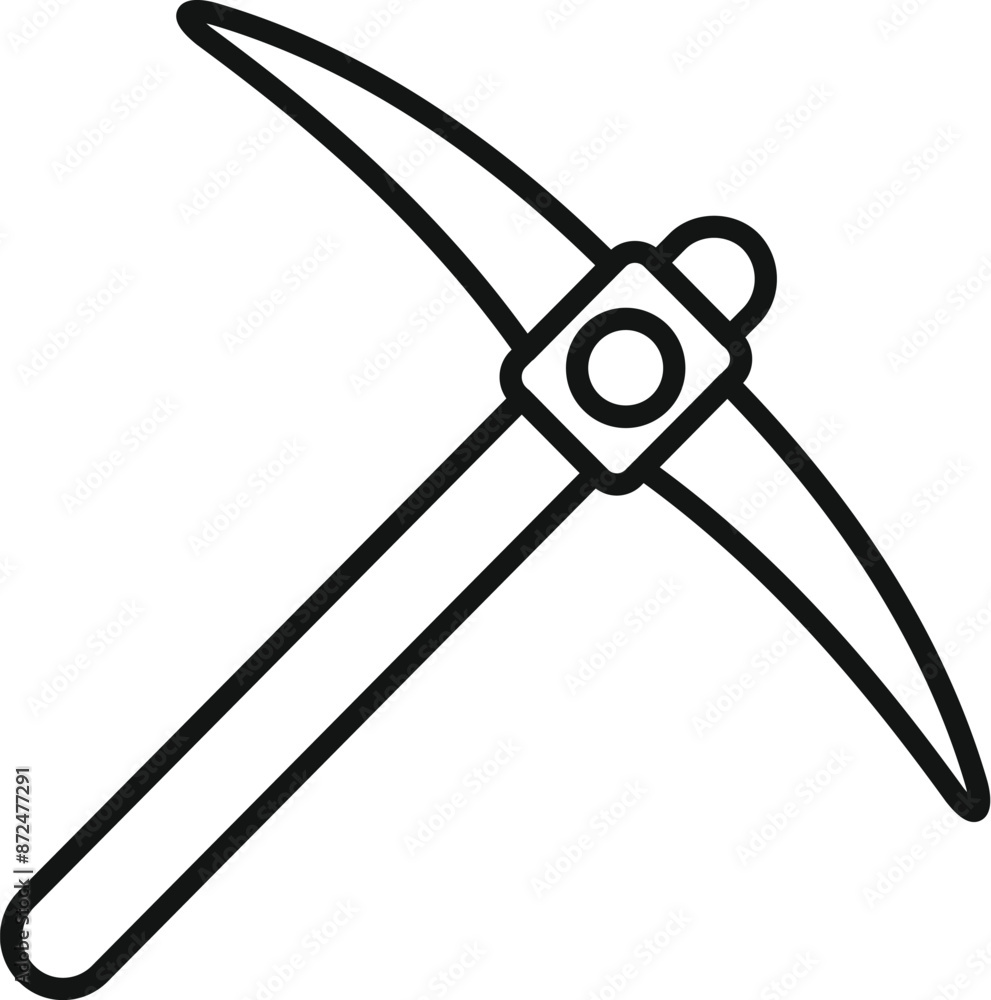 Poster simple illustration of a pickaxe with a wooden handle, a tool used for mining and extracting mineral