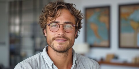 Obraz premium man with glasses and beard smiling, ai