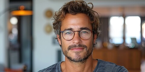 Fototapeta premium man with glasses and beard smiling, ai