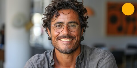 Fototapeta premium man with glasses and beard smiling, ai