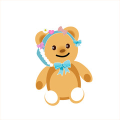 Cartoon brown bear teddy bear on white background for decorating funny toy kids 