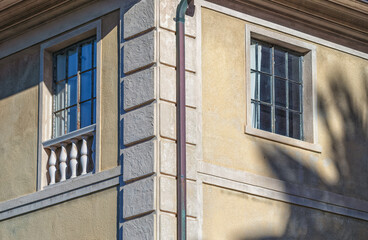 Facade of an Old Building Corner Wall.