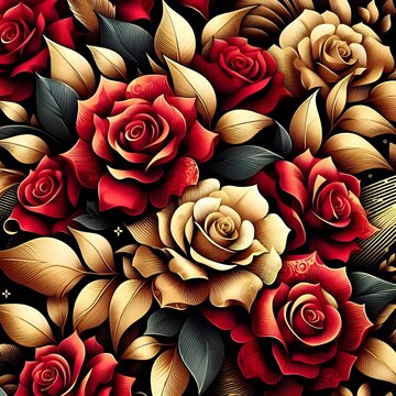 wallpaper of red and gold roses