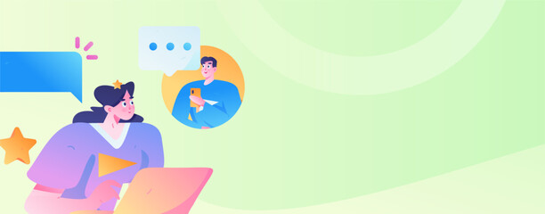 Virtual characters social communication concept business flat vector hand drawn illustration
