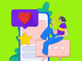 Virtual characters social communication concept business flat vector hand drawn illustration
