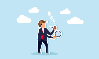 Search for investment opportunities, analyze financial data, and discover earnings, concept of An anonymous, smart detective with a magnifying glass smokes a pipe emitting dollar sign smoke