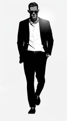 vector cartoon silhouette image of a businessman wearing suit black and white