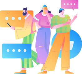 Virtual characters social communication concept business flat vector hand drawn illustration
