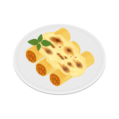 Vector illustration logo Clip art Cannelloni pasta with bolognese stuffed