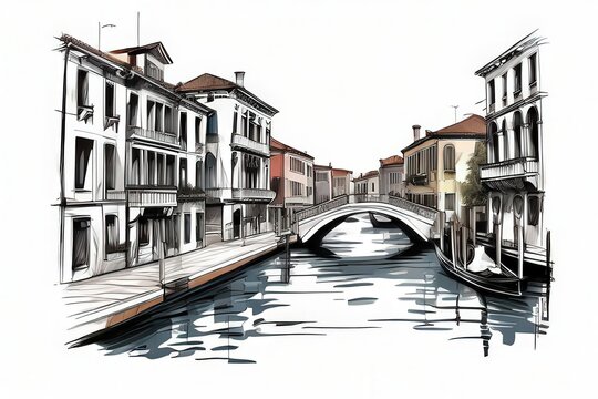 venice canal bridge sketch, black and white clip art preview