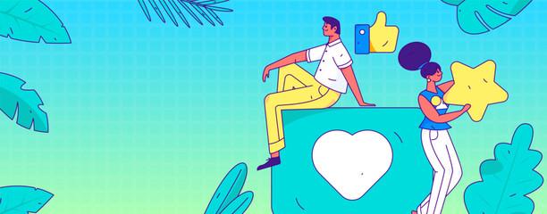 Virtual characters social communication concept business flat vector hand drawn illustration
