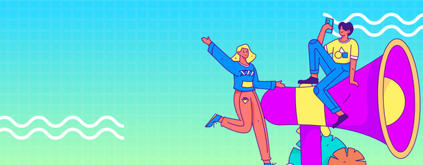 Virtual characters social communication concept business flat vector hand drawn illustration
