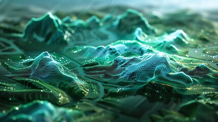 Aerial mapping, holographic landscape visualization, advanced tech, futuristic design