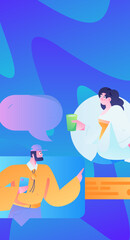 Virtual characters social communication concept business flat vector hand drawn illustration
