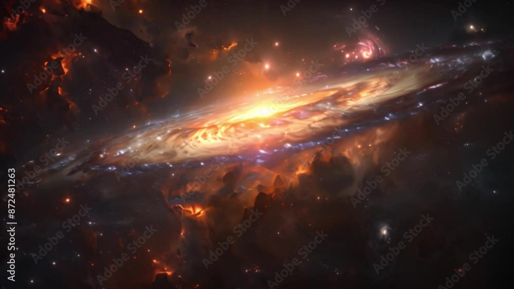 Poster this stunning image of a spiral galaxy with a bright core and nebulas.