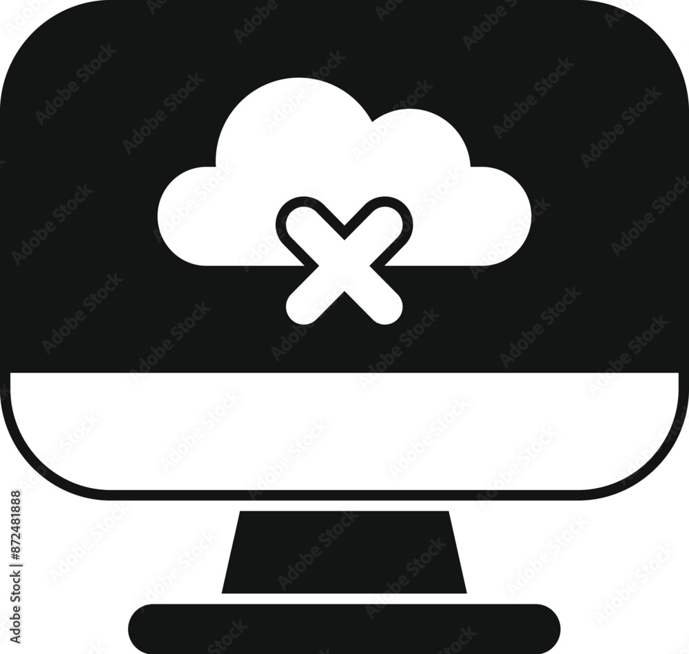 Poster simple icon representing a cloud storage service disconnection on a desktop computer