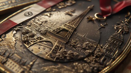 Creating a Paris-themed Olympic medal with ribbons changing into the Montmartre