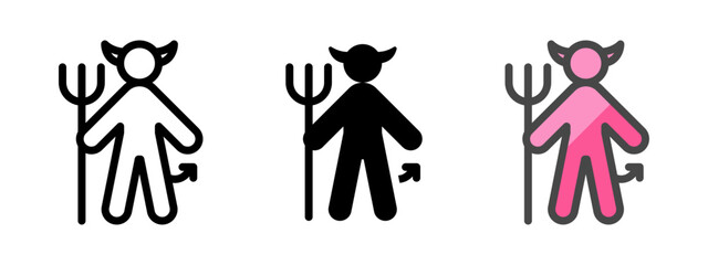 Fototapeta premium Multipurpose devil vector icon in outline, glyph, filled outline style. Three icon style variants in one pack.