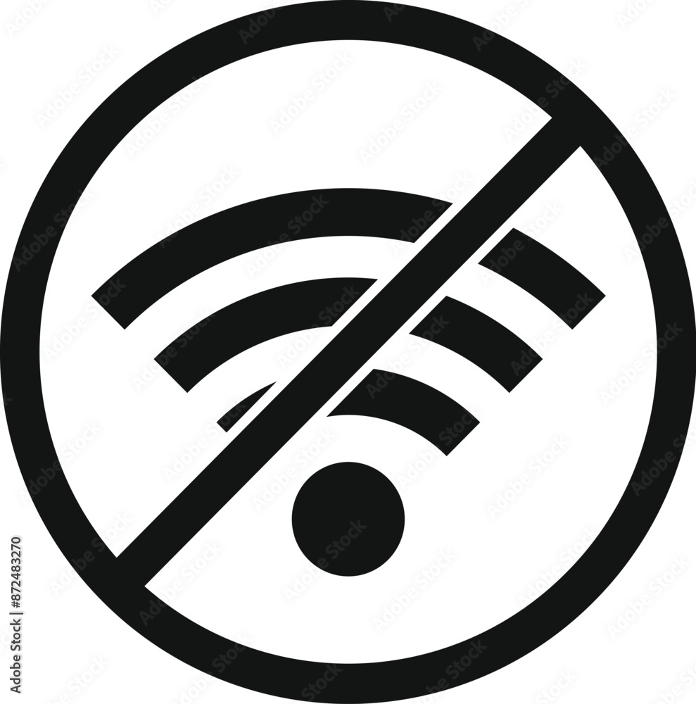 Poster simple icon showing a crossed out wifi symbol representing the absence of a wireless network